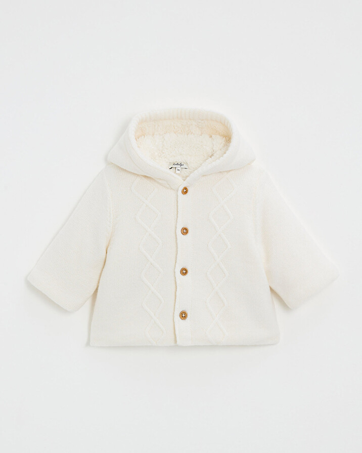 Merino wool hooded jacket Ecru color  Natalys