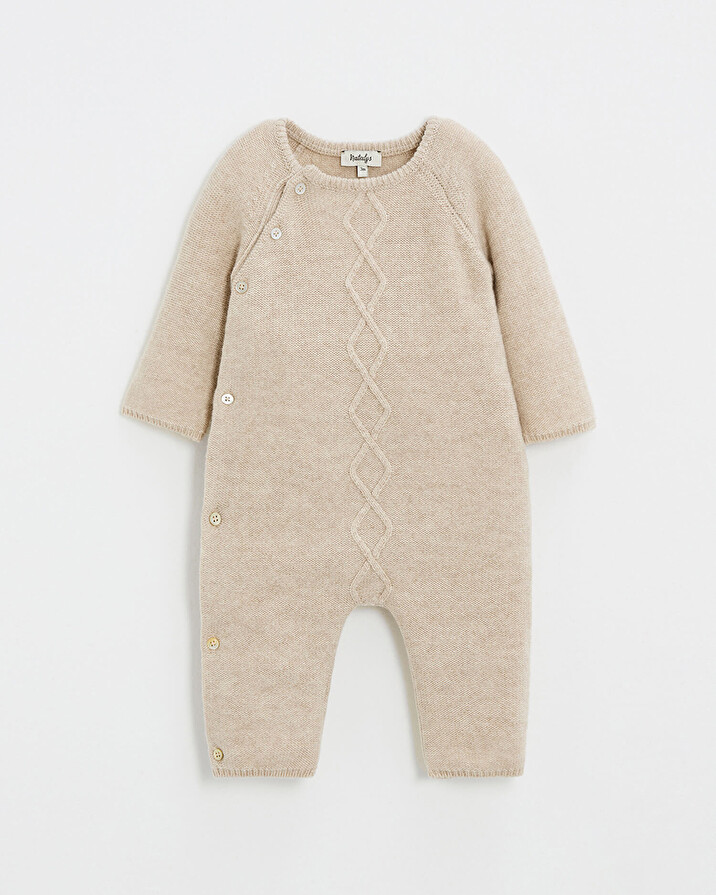Long footless jumpsuit in Merino wool Color Beige  Natalys