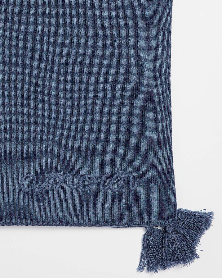 Embroidered Merino wool blanket Blue color  Natalys