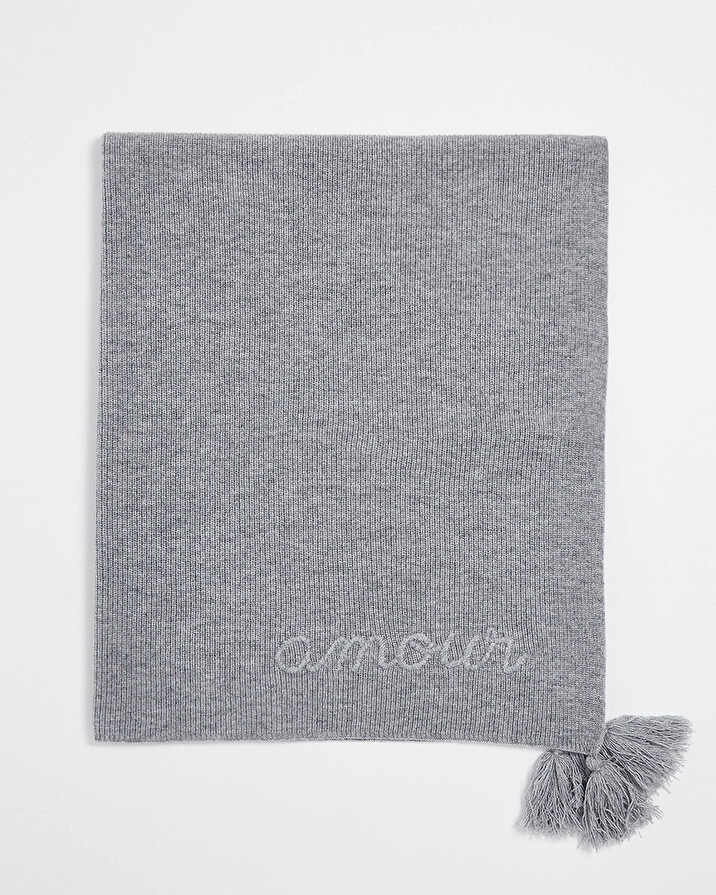 Embroidered Merino wool blanket Grey color  Natalys