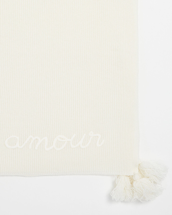 Embroidered Merino wool blanket Ecru color  Natalys