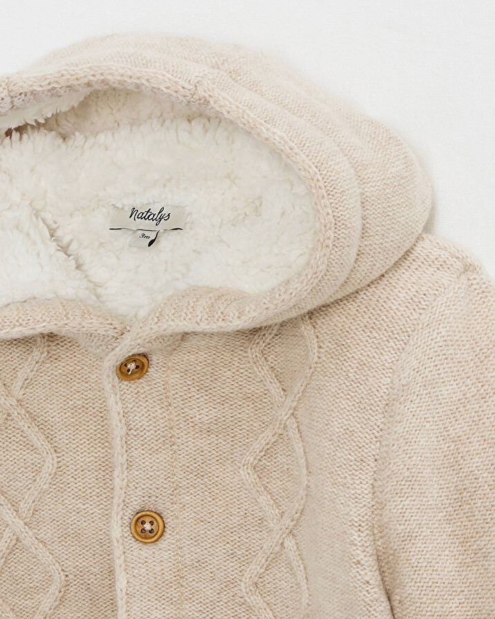 Merino wool hooded jacket Color Beige  Natalys