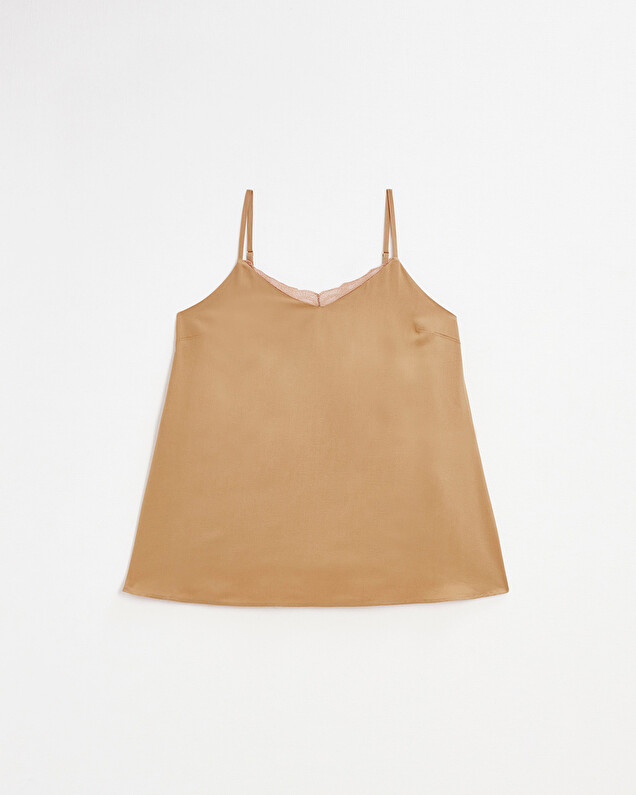 Lace-finish strappy camisole Camel color  Natalys