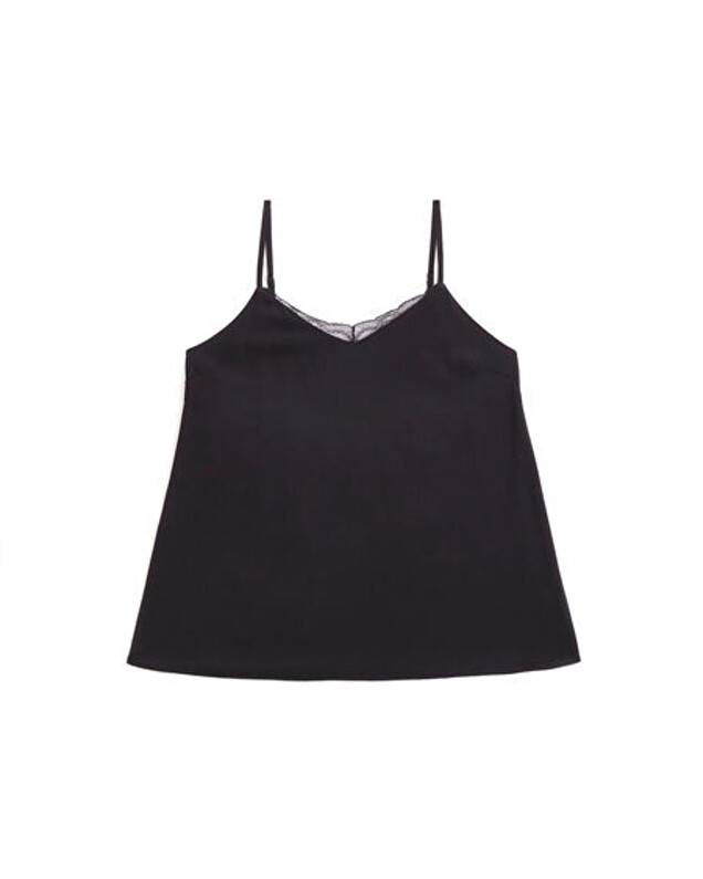 Lace-finish strappy camisole Black color  Natalys