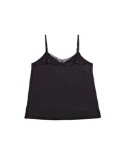 Lace-finish strappy camisole Black color  Natalys