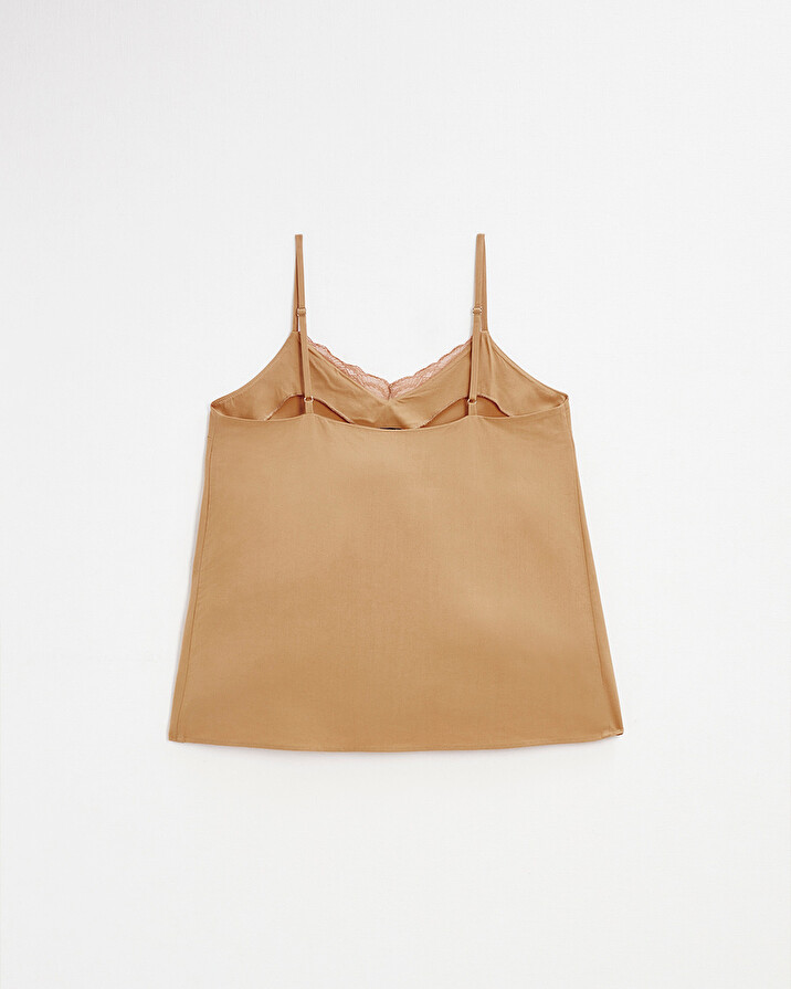 Lace-finish strappy camisole Camel color  Natalys