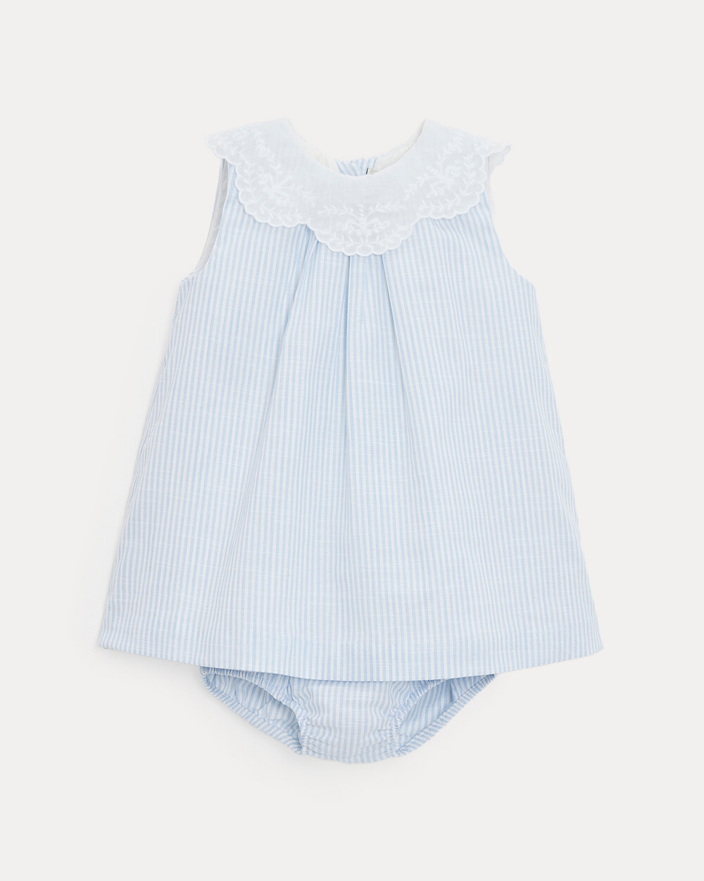 Capucine dress with embroidered collar Blue sky stripes print  Natalys