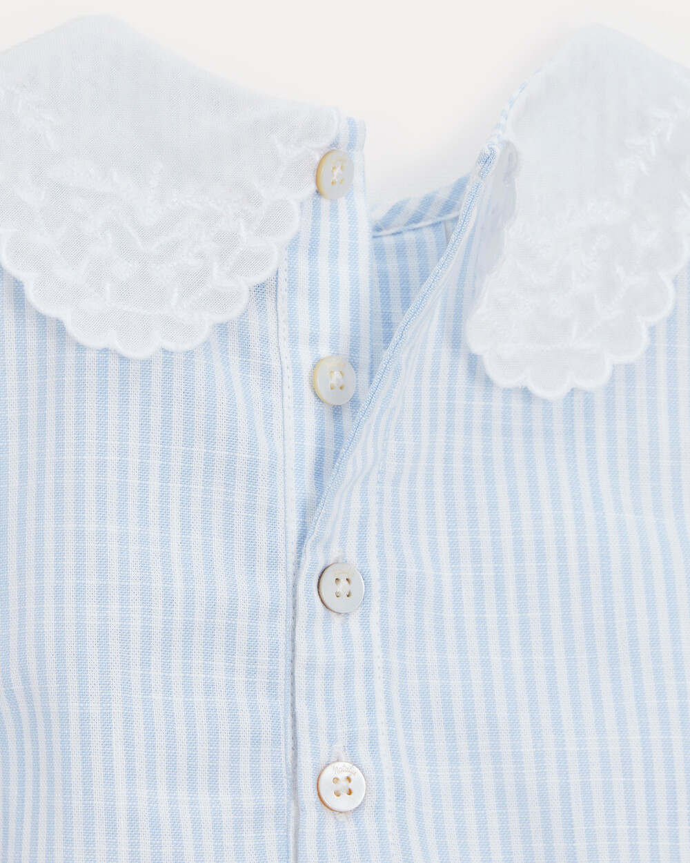Chloe romper with embroidered collar Blue sky stripes print  Natalys