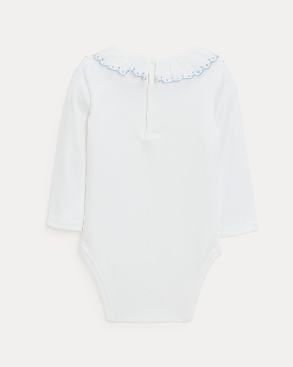 Lily long-sleeved bodysuit with embroidered collar Off-white colour/bleu ciel  Natalys