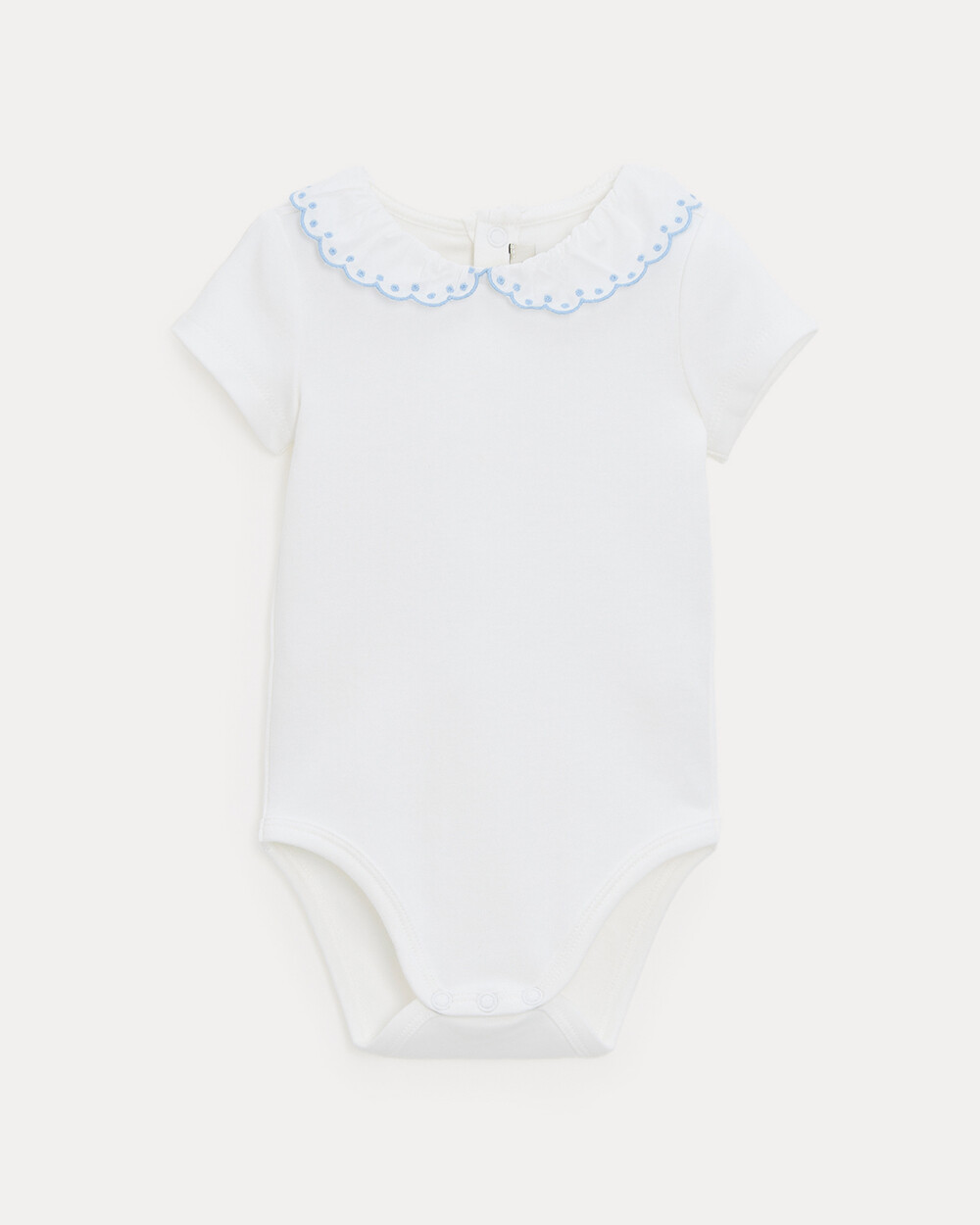 Jeanne short-sleeved bodysuit with embroidered collar Off-white colour/bleu ciel  Natalys