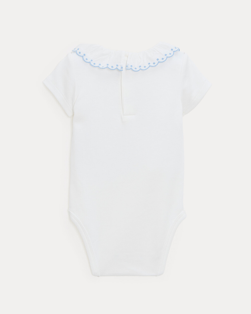 Jeanne short-sleeved bodysuit with embroidered collar Off-white colour/bleu ciel  Natalys