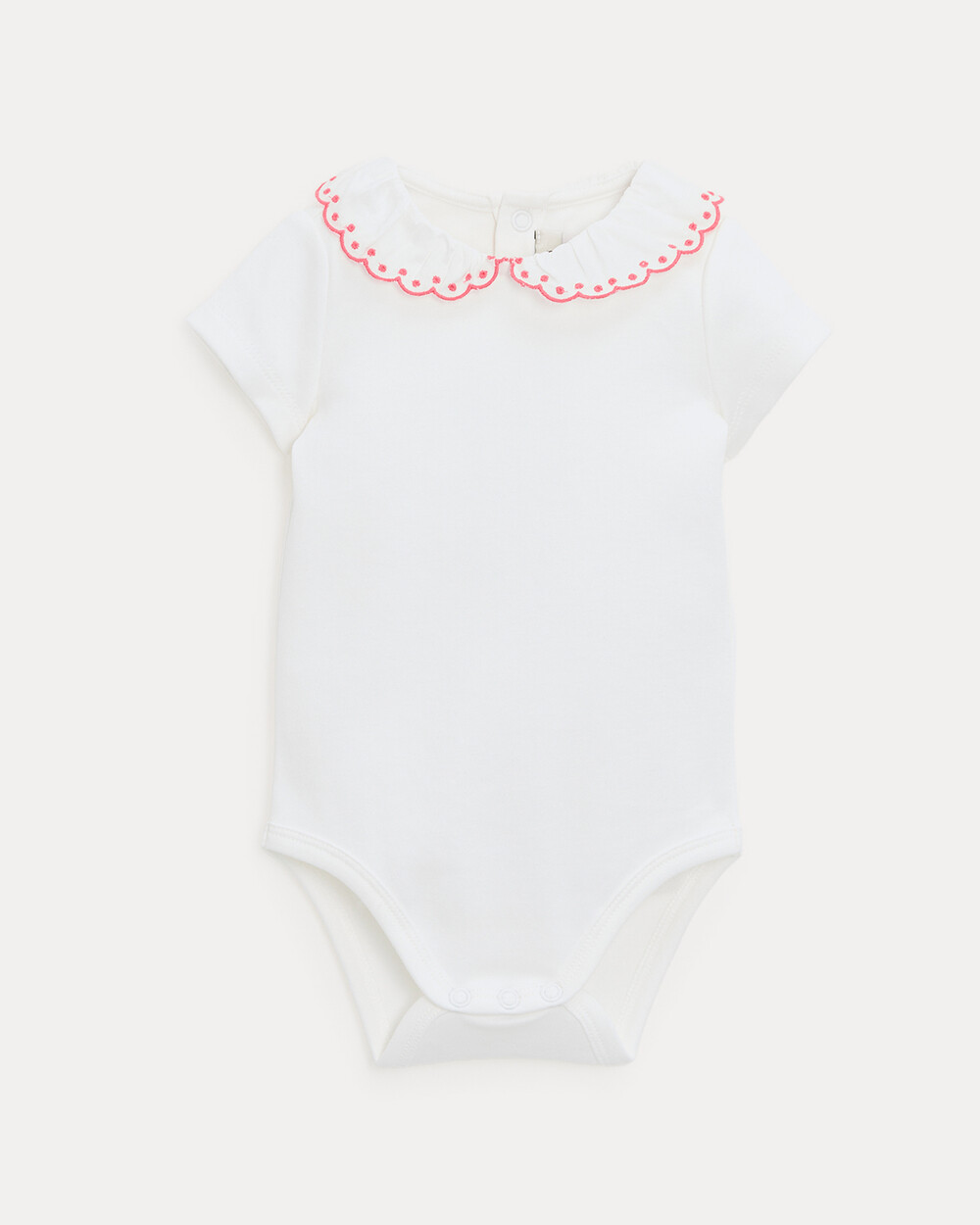 Jeanne short-sleeved bodysuit with embroidered collar Off-white colour/grenadine  Natalys