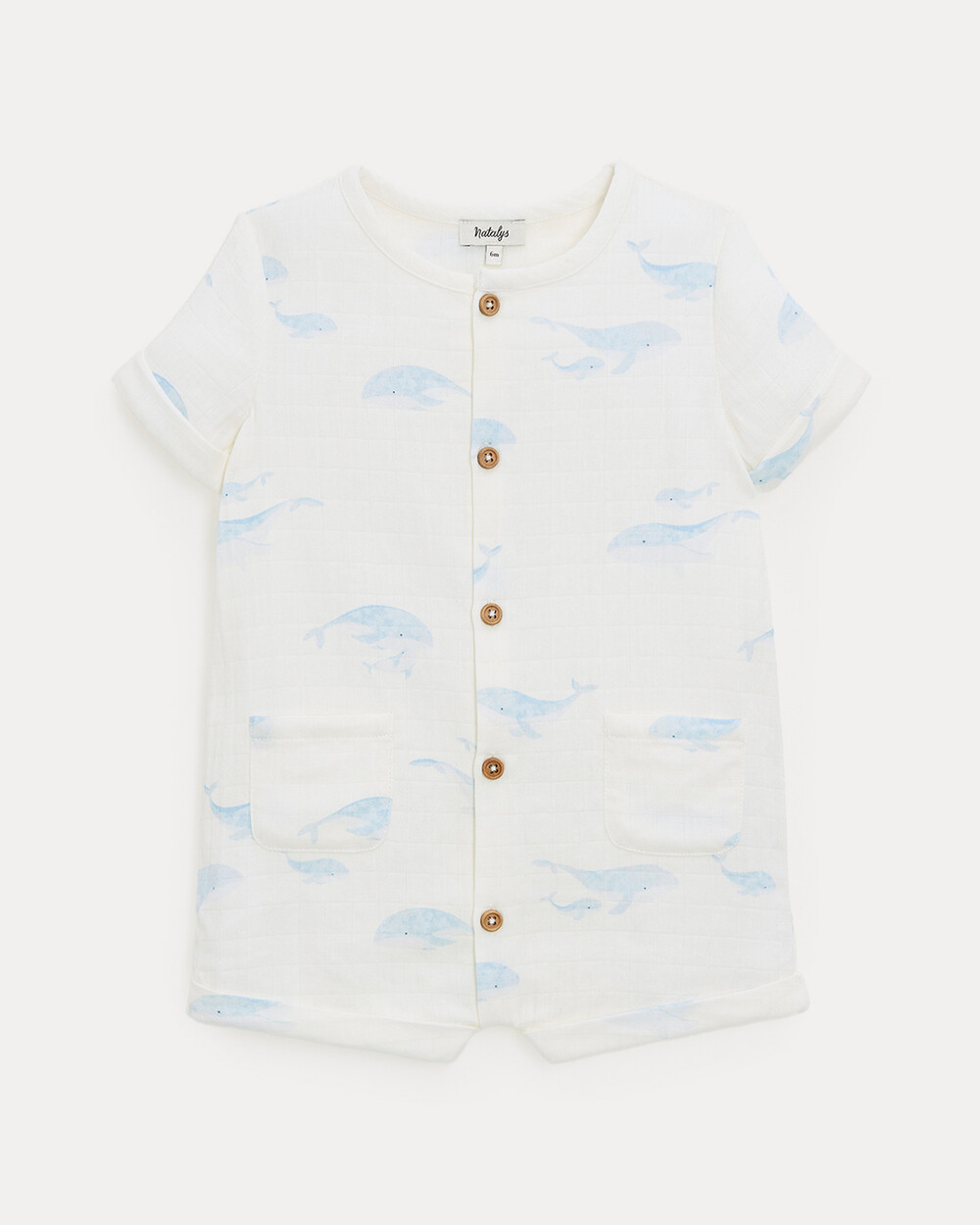 Oscar cotton gauze short jumpsuit Whale print  Natalys