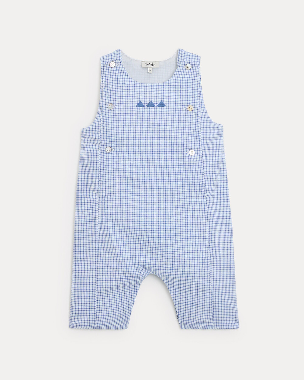 Marceau cotton canvas long jumpsuit Blue check print  Natalys