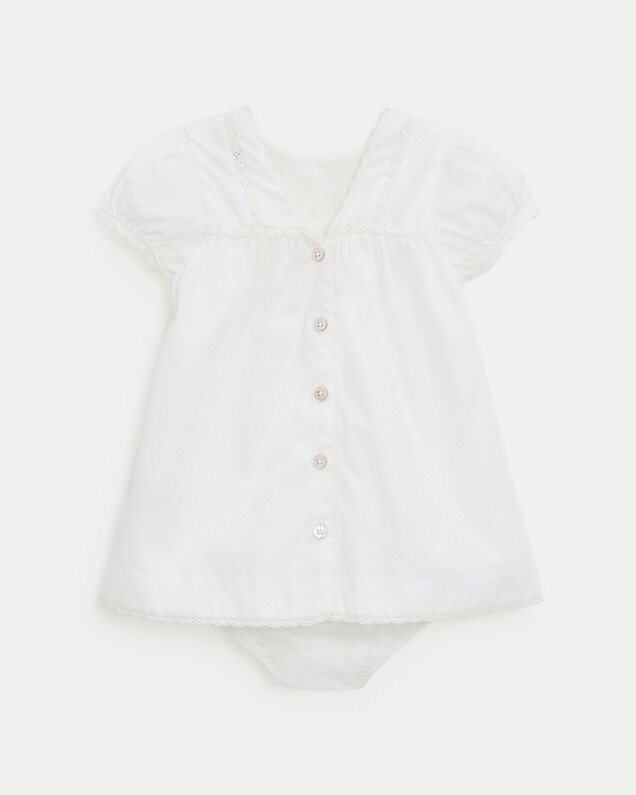 Grace lace-finish poplin dress Off-white colour  Natalys