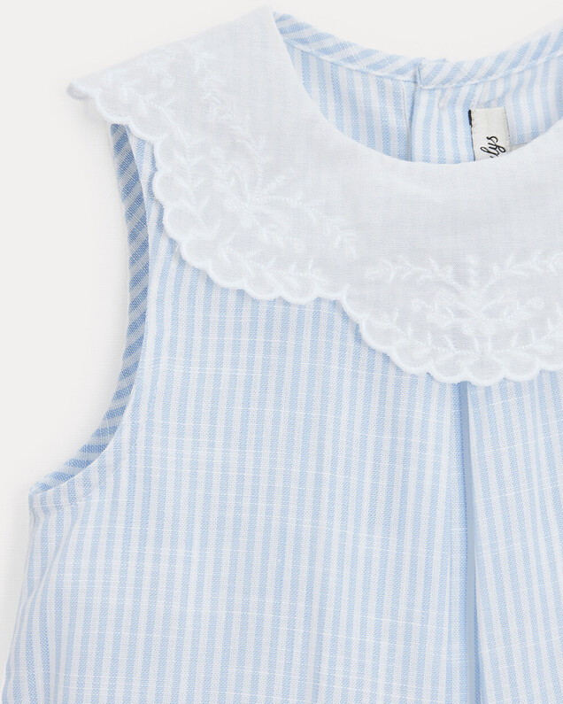 Chloe romper with embroidered collar Blue sky stripes print  Natalys