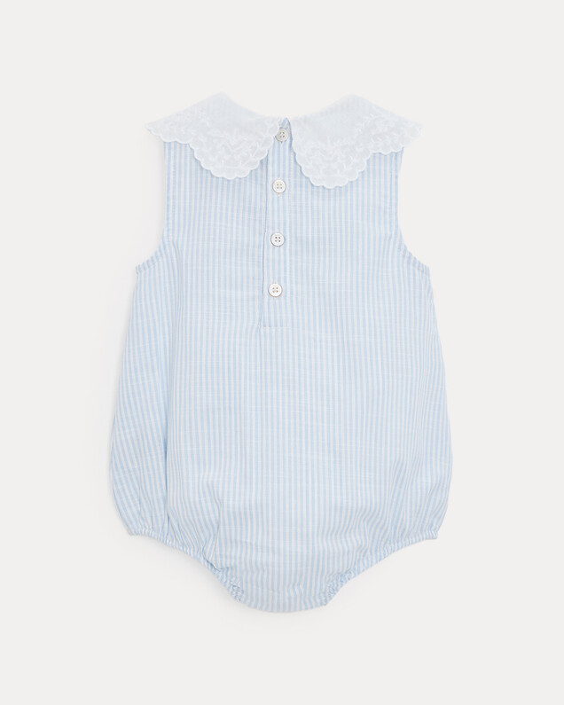 Chloe romper with embroidered collar Blue sky stripes print  Natalys