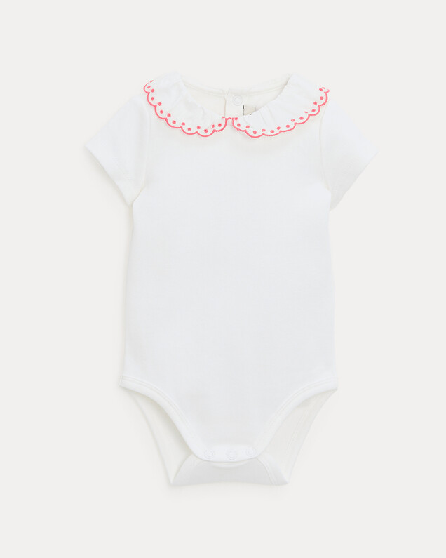 Jeanne short-sleeved bodysuit with embroidered collar Off-white colour/grenadine  Natalys