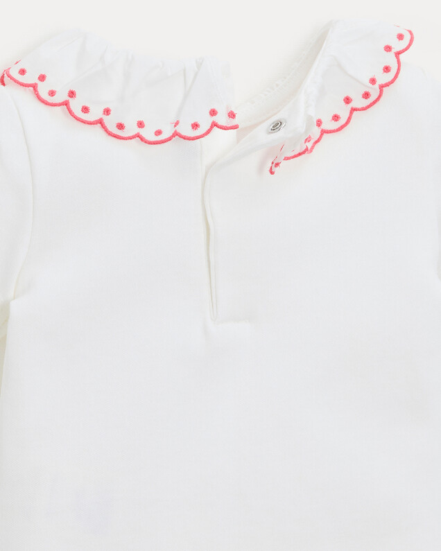 Jeanne short-sleeved bodysuit with embroidered collar Off-white colour/grenadine  Natalys