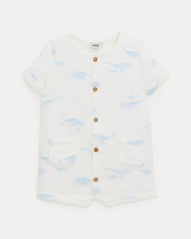 Oscar cotton gauze short jumpsuit Whale print  Natalys