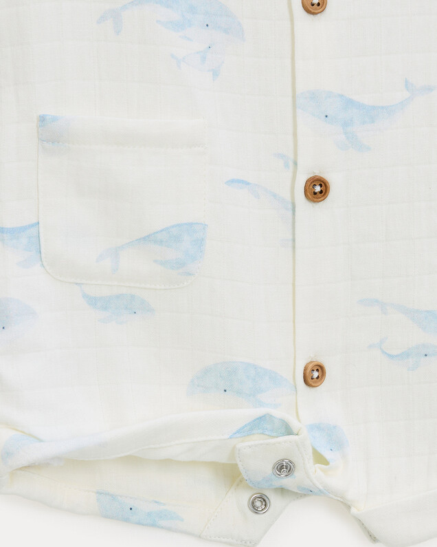 Oscar cotton gauze short jumpsuit Whale print  Natalys