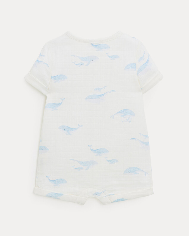 Oscar cotton gauze short jumpsuit Whale print  Natalys