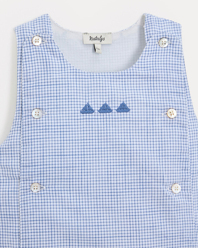 Marceau cotton canvas long jumpsuit Blue check print  Natalys