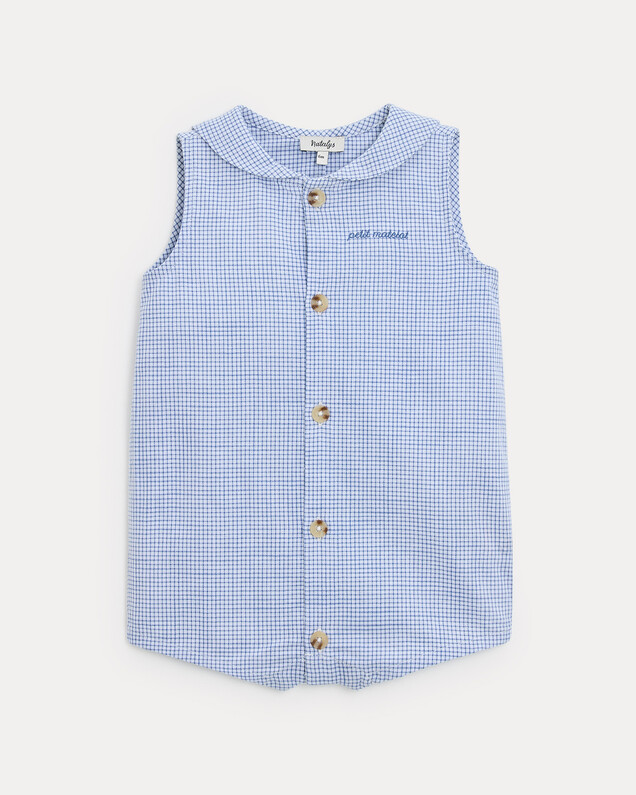 Ernest short jumpsuit with sailor collar Blue check print  Natalys