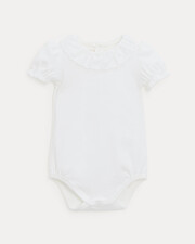 Lucie short-sleeved bodysuit with embroidered collar Off-white colour  Natalys