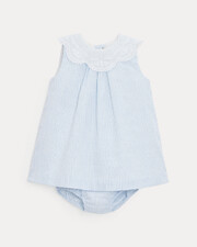 Capucine dress with embroidered collar Blue sky stripes print  Natalys