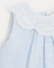 Capucine dress with embroidered collar Blue sky stripes print  Natalys