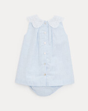 Capucine dress with embroidered collar Blue sky stripes print  Natalys