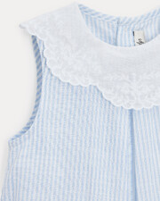 Chloe romper with embroidered collar Blue sky stripes print  Natalys