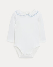 Lily long-sleeved bodysuit with embroidered collar Off-white colour/bleu ciel  Natalys