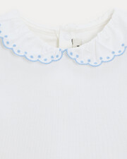 Jeanne short-sleeved bodysuit with embroidered collar Off-white colour/bleu ciel  Natalys