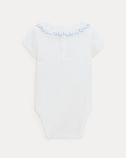Jeanne short-sleeved bodysuit with embroidered collar Off-white colour/bleu ciel  Natalys