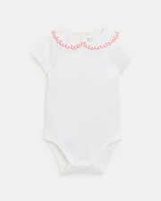 Jeanne short-sleeved bodysuit with embroidered collar Off-white colour/grenadine  Natalys