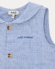 Ernest short jumpsuit with sailor collar Blue check print  Natalys