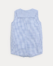 Ernest short jumpsuit with sailor collar Blue check print  Natalys