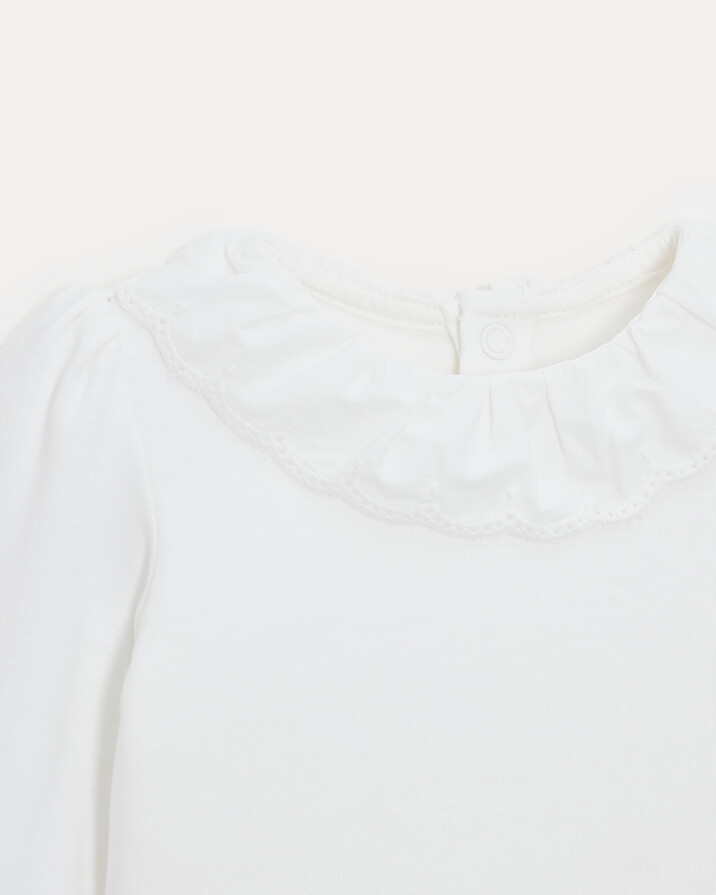 Rose long-sleeved bodysuit with embroidered collar Off-white colour  Natalys