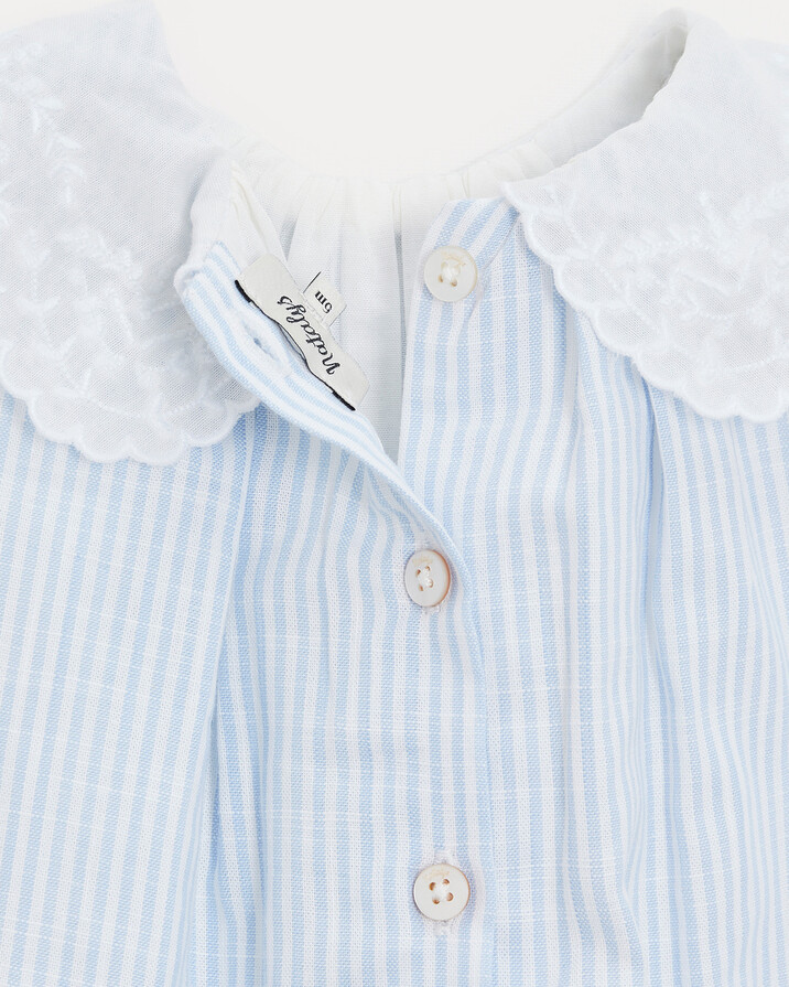 Capucine dress with embroidered collar Blue sky stripes print  Natalys