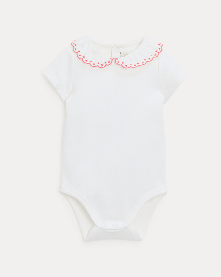 Jeanne short-sleeved bodysuit with embroidered collar Off-white colour/grenadine  Natalys