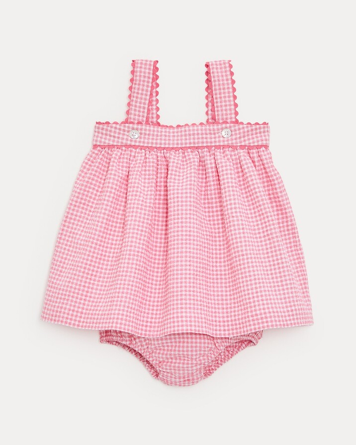 Romane seersucker dress with straps Pomegranate gingham print  Natalys