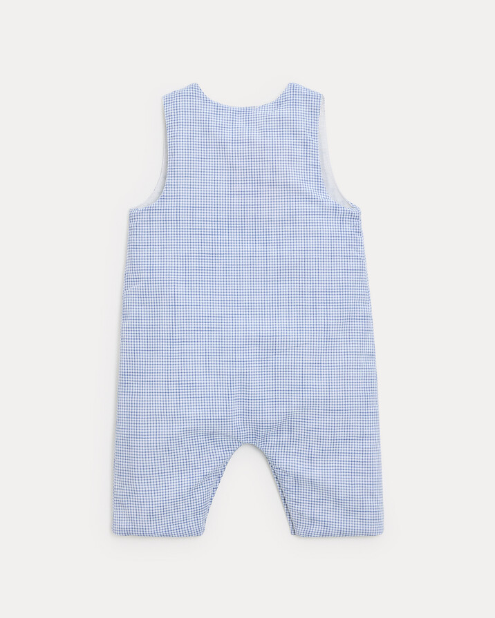 Marceau cotton canvas long jumpsuit Blue check print  Natalys