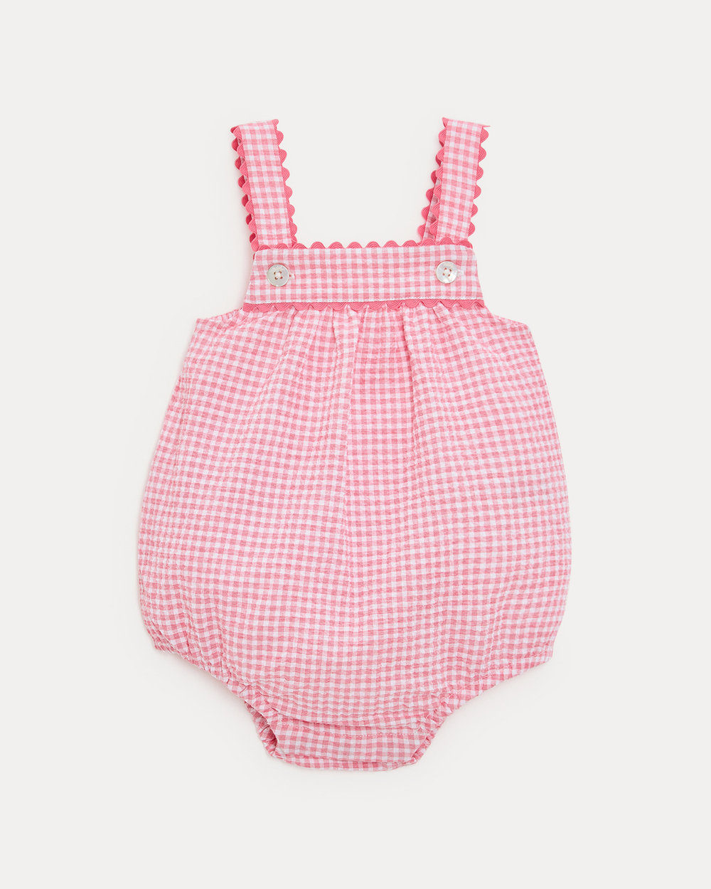 Maxine seersucker romper with straps Pomegranate gingham print  Natalys