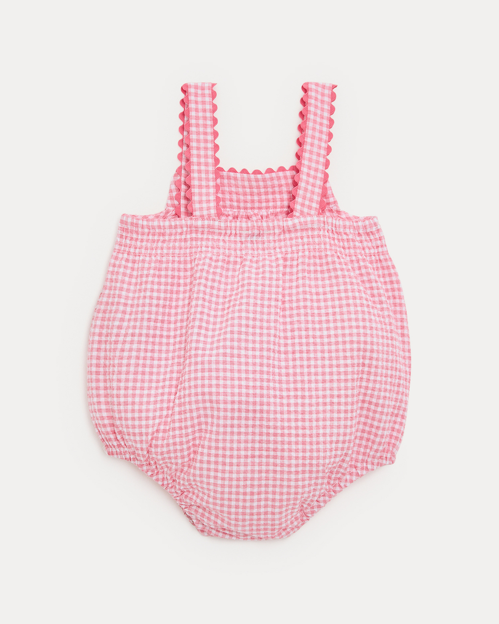 Maxine seersucker romper with straps Pomegranate gingham print  Natalys
