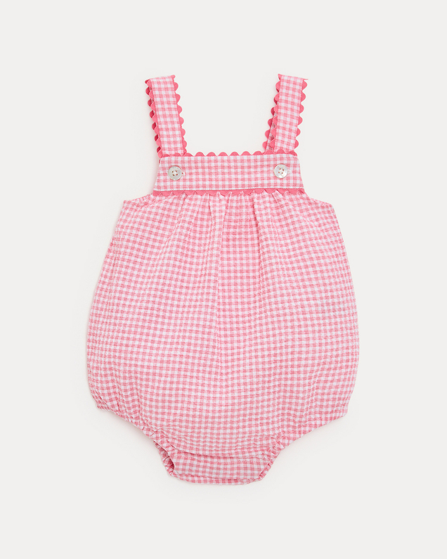 Maxine seersucker romper with straps Pomegranate gingham print  Natalys