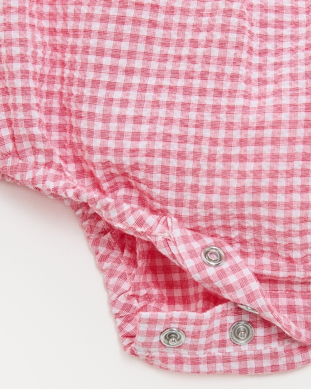 Maxine seersucker romper with straps Pomegranate gingham print  Natalys