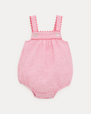 Maxine seersucker romper with straps Pomegranate gingham print  Natalys
