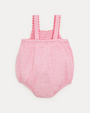Maxine seersucker romper with straps Pomegranate gingham print  Natalys